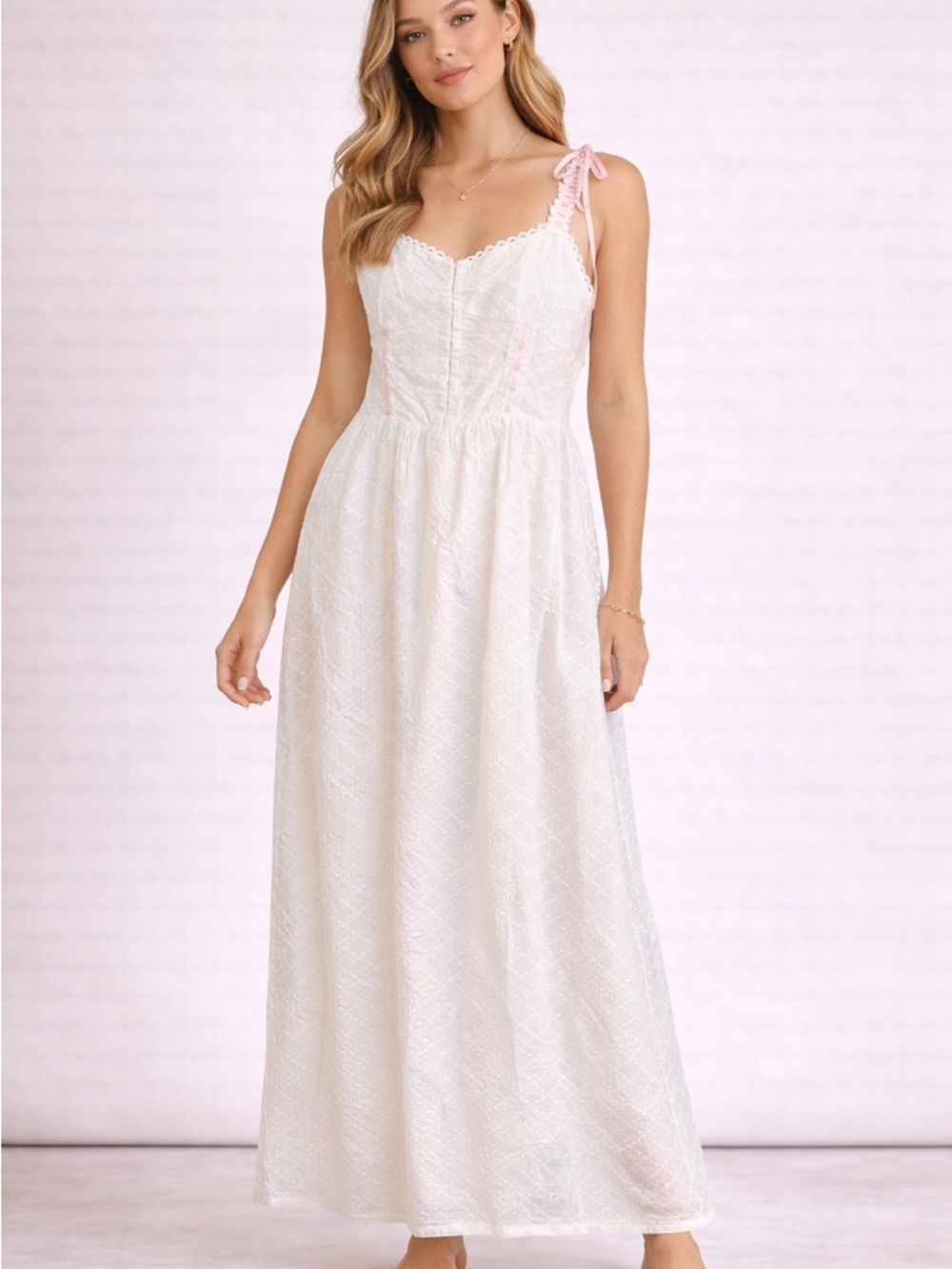 All in favor • NWT $80 USD White Tie-Shoulder Maxi Dress PTP 15”-18”